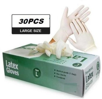 DM India -Doctor Choice Disposable Surgical Gloves Latex Medical Hand Gloves (White ,Large) Latex Surgical Gloves (With Dispenser Box) Latex Surgical Gloves(Pack of 30)