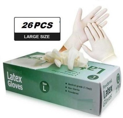 DM India -Doctor Choice Latex Hand Gloves Disposable (With Dispenser Box) for Doctor, Saloon, Pharmaceutical CE / FDA / GMP / ISO 9001:2015 Certified Approved (White ,Large) Latex Surgical Gloves Latex Surgical Gloves(Pack of 26)