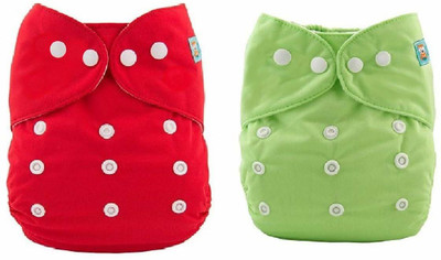 Kidsify Washable Baby Diaper Premium Cloth Diaper Reusable, Adjustable Size, Waterproof, Pocket Cloth Diaper Nappie with Insert(2 Diaper and 2 Insert Pad)(Red & Green)