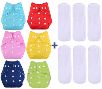 DOMENICO Reusable Washable Cloth Nappies With Inserts(5 Layer Insert)(6 Diaper 6 Insert)