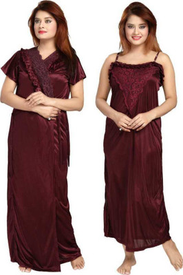 BrideSpecial Women Nighty with Robe(Brown)