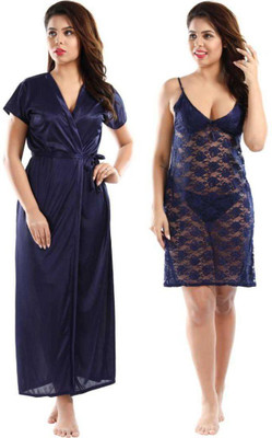 Bombshell Women Nighty with Robe(Blue)
