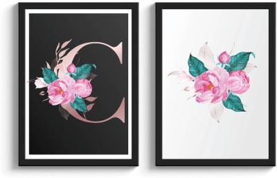SC CREATIVES Set of 2 Alphabet 'C' Floral Style Framed Art Prints Painting with Plexi Glass 11.69 x 9.27 Inches Wall Art Gift Posters for Wall Decor Wall Hangings - Black Frame | Ready To Hang Digital Reprint 11.69 inch x 9.27 inch Painting(With Frame, Pack of 2)