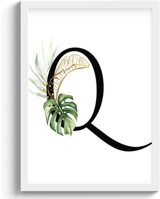 SC CREATIVES Letter 'Q' Tropical Gold Leaf Framed Art Prints Painting with Plexi Glass 11.69 x 9.27 Inches Wall Art Gift Posters for Wall Decor Wall Hangings - White Frame | Ready To Hang Digital Reprint 11.69 inch x 9.27 inch Painting(With Frame)