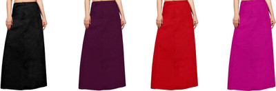 FABMORA COMBO-PTC-4- Black - Red - Wine - Pink Pure Cotton Petticoat(Free)