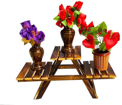 sk handicraft /Folding Plant Stand/Vase Stand/Multipurpose Deck (Brown) Plant Container Set(Wood)