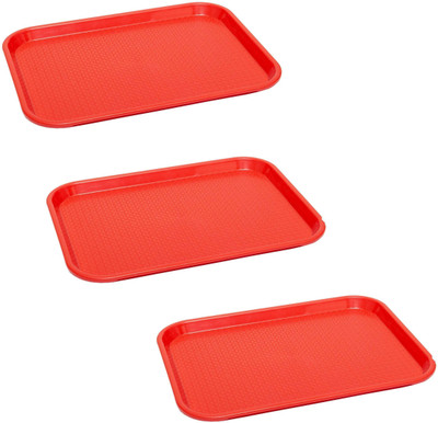 Kanha Plastic Multipurpose Rectangle Serving Shiney Mat finish Plastic tray Red color Tray(Pack of 3)