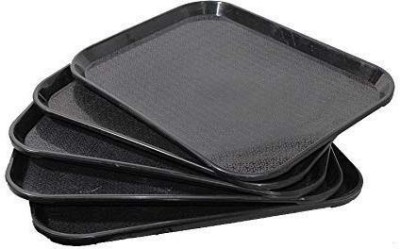 Kanha Serving Tray Platter Rectangular Shape Plastic Trays for Drink Breakfast Tea Dinner Coffee Salad Food for Dinning Table Home Kitchen 11x14 Inches Black Tray Tray(Pack of 5)