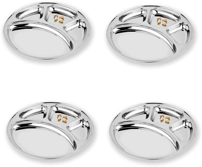 Lyticx Stainless Steel 4 in 1 Round Deluxe Tray Plate Dinner Plate(Pack of 4, Microwave Safe)