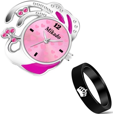 MIKADO Gorgeous Peacock Adjustable Ring Watch With Queen Ring For Women And Girls Alloy Ring Set