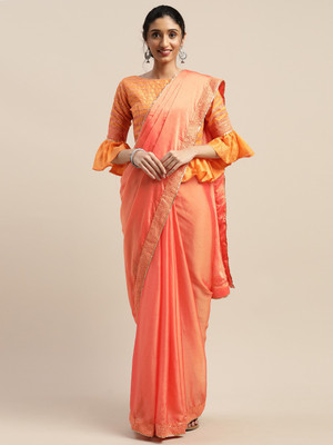 Shavya Self Design Bollywood Chiffon Saree(Orange)