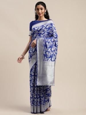 BOVTY Woven Bollywood Silk Blend Saree(Blue)