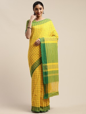 sotoni Striped Bollywood Cotton Blend Saree(Yellow)