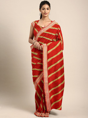 Shavya Striped Bollywood Linen Saree(Red)