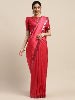 sotoni Self Design Bollywood Silk Blend Saree(Pink)