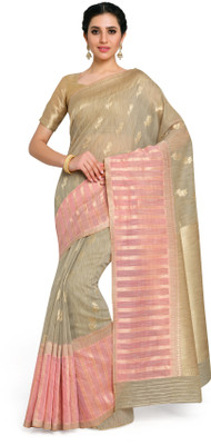 MIMOSA Woven Banarasi Cotton Blend Saree(Beige)
