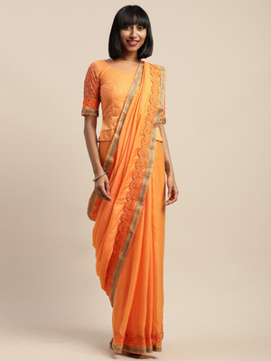 Shavya Self Design Bollywood Silk Blend Saree(Orange)
