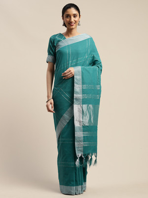 BOVTY Self Design Bollywood Cotton Blend Saree(Blue)