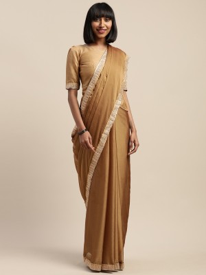 BOVTY Self Design Bollywood Chiffon Saree(Brown)