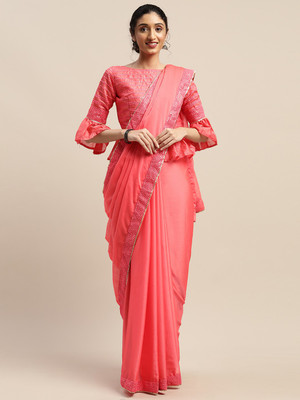 Shavya Self Design Bollywood Chiffon Saree(Pink)