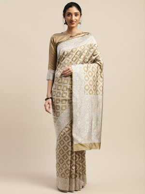 Shavya Self Design Bollywood Silk Blend Saree(Cream)
