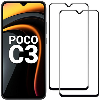 MobiTracs Edge To Edge Tempered Glass for Poco C3 | 11D Anti Scratch 9H Hardness Cover Friendly Anti Shatter Proof Full Edge Full Glue(Pack of 2)