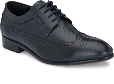 SAN FRISSCO Men Bastian Blue Italian Leather Brogue Formal Shoes Lace Up For Men(Navy)