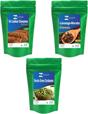 ZIZER Sri Lankan Cinnamon Stick 100g/ Lavanga Kerala Cloves 100g / Kerala Green Organic Cardamom 100g /Combo(3 x 100 g)