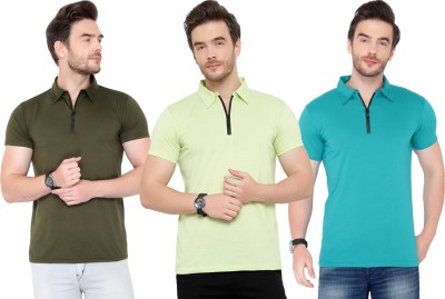 Adorbs Solid Men Polo Neck Dark Green, Blue, Light Green T-Shirt