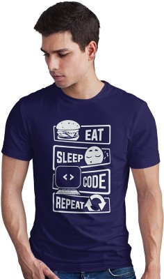 DUDEME Printed Men Round Neck Dark Blue T-Shirt