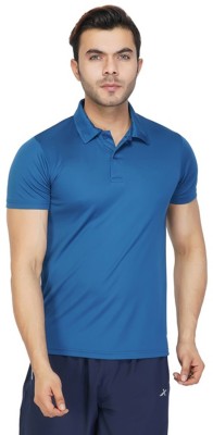 VECTOR X Solid Men Polo Neck Dark Blue T-Shirt
