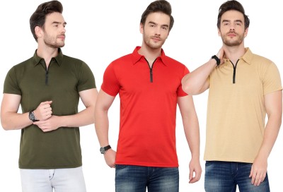 Adorbs Solid Men Polo Neck Red, Green, Brown T-Shirt