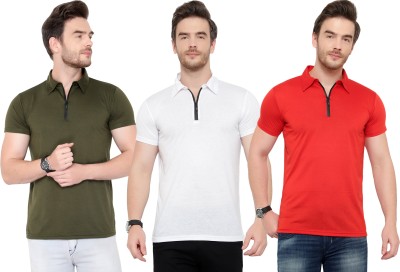 Adorbs Solid Men Polo Neck Red, White, Green T-Shirt