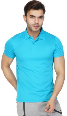 VECTOR X Solid Men Polo Neck Light Blue T-Shirt