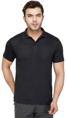 VECTOR X Solid Men Polo Neck Black T-Shirt