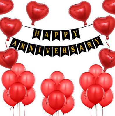 Blooms Mall Solid Red & Black Happy Anniversary Combo - Pack of 39 PCS.D8 Balloon(Multicolor, Pack of 39)