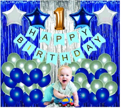 Blooms Mall Solid Blue and silver 1st birthday Balloon 39 pcs combo set Balloon(Blue, Silver, Pack of 39)