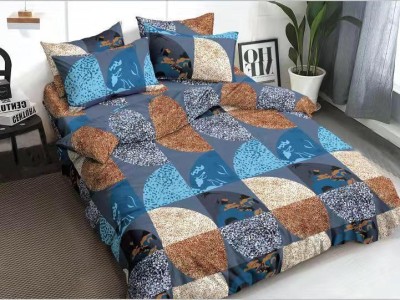 MUKHAKSH 350 TC Cotton King Printed Flat Bedsheet(Pack of 1, King Size Blue Multi design Double Bed Sheet Set)