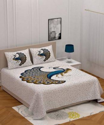 Coppvilla 144 TC Cotton Double Animal Flat Bedsheet(Pack of 1, White)