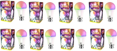Nightstar 9 W Basic Round B22 LED Bulb(Multicolor, Pack of 8)
