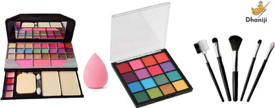 Dhaniji All in One Best Makeup kit 6155 (Eyeshadow,Blusher,Compact,Lip Gloss) & 1 Mini Eyeshadow02 Palette with 16 shades and 5 makeup brushes & 1 Washable Makeup Sponge Beauty puff (4 Items in the set)(8 Items in the set) Dhaniji All in One Best Makeup kit 6155 (Eyeshadow,Blusher,Compact,Lip Gloss) & 1 Mini Eyeshadow02 Palette with 16 shades and 5 makeup brushes & 1 Washable Makeup Sponge Beauty puff (4 Items in the set)(8 Items in the set)