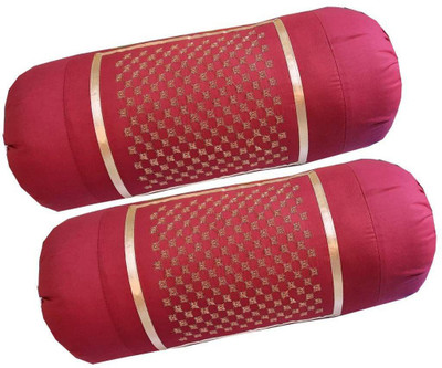 Divine Homes Cotton Bolsters Cover(38 cm*80 cm, Maroon)