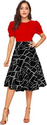 ILLI LONDON Women Fit and Flare Red, Black Dress