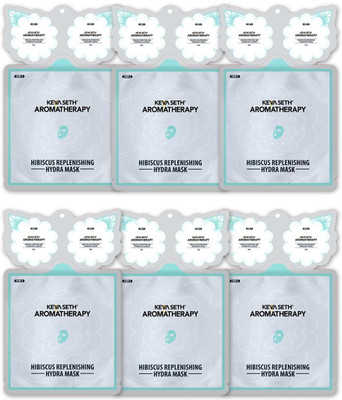 KEYA SETH AROMATHERAPY Hibiscus Replenishing Hydra 3-In-1 Facial Sheet Mask, Cleanser + Mask + Overnight Serum, Enriched with Hyaluronic Acid & Vitamin E (Pack of 6)(150 ml)