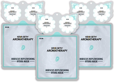 KEYA SETH AROMATHERAPY Hibiscus Replenishing Hydra 3-In-1 Facial Sheet Mask, Cleanser + Mask + Overnight Serum, Enriched with Hyaluronic Acid & Vitamin E (Pack of 3)(75 ml)
