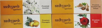AADHYAMB MIX 100 SANDALWOOD, JASMINE, ROSE, PINEAPPLE Incense Sticks Agarbatti(72 Units, Set of 4)