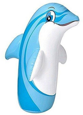 Bloriza 3D Bop Hit Me Punching Inflatable Blow Up Bopper Power Bag with Water-Weighted Base for Kids Children-Dolphin Inflatable HitMe Toys(White, Blue)
