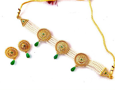 NIKYANKA Brass Gold-plated Gold, Green, White Jewellery Set(Pack of 1)