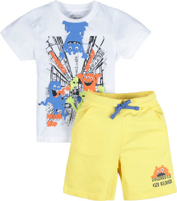Plum Tree Boys Casual T-shirt Shorts(WHITE & YELLOW)