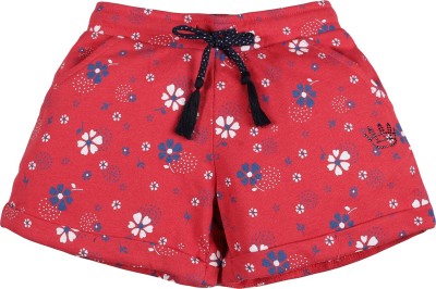 Plum Tree Short For Girls Casual Floral Print Pure Cotton(Red, Pack of 1)